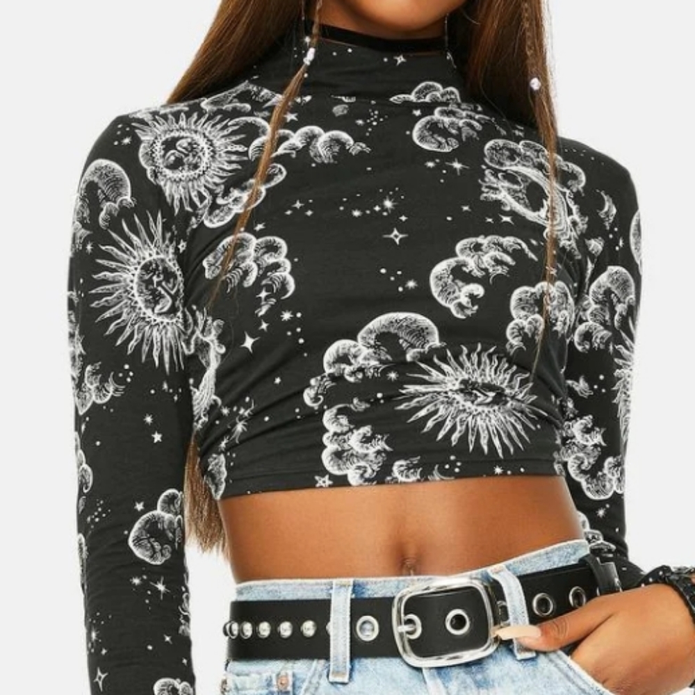 Large Motel Women's Long Sleeve Celestial Crop Top